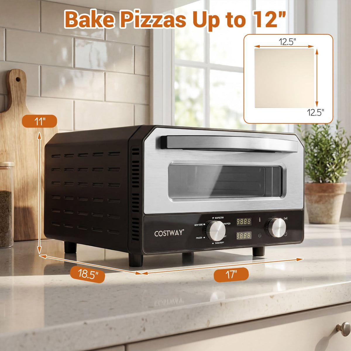 Indoor Electric Pizza Oven Countertop Pizza Oven for 12 Inch Pizzas-Black-Toaster Ovens-DECOROLALA