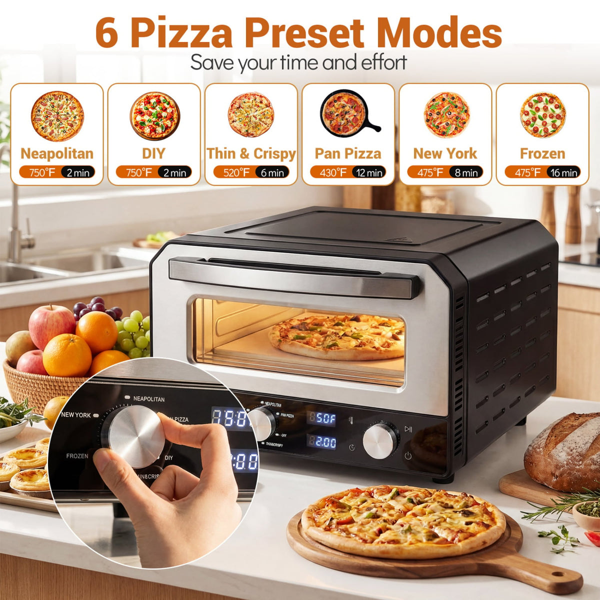 Indoor Electric Pizza Oven Countertop Pizza Oven for 12 Inch Pizzas-Black-Toaster Ovens-DECOROLALA
