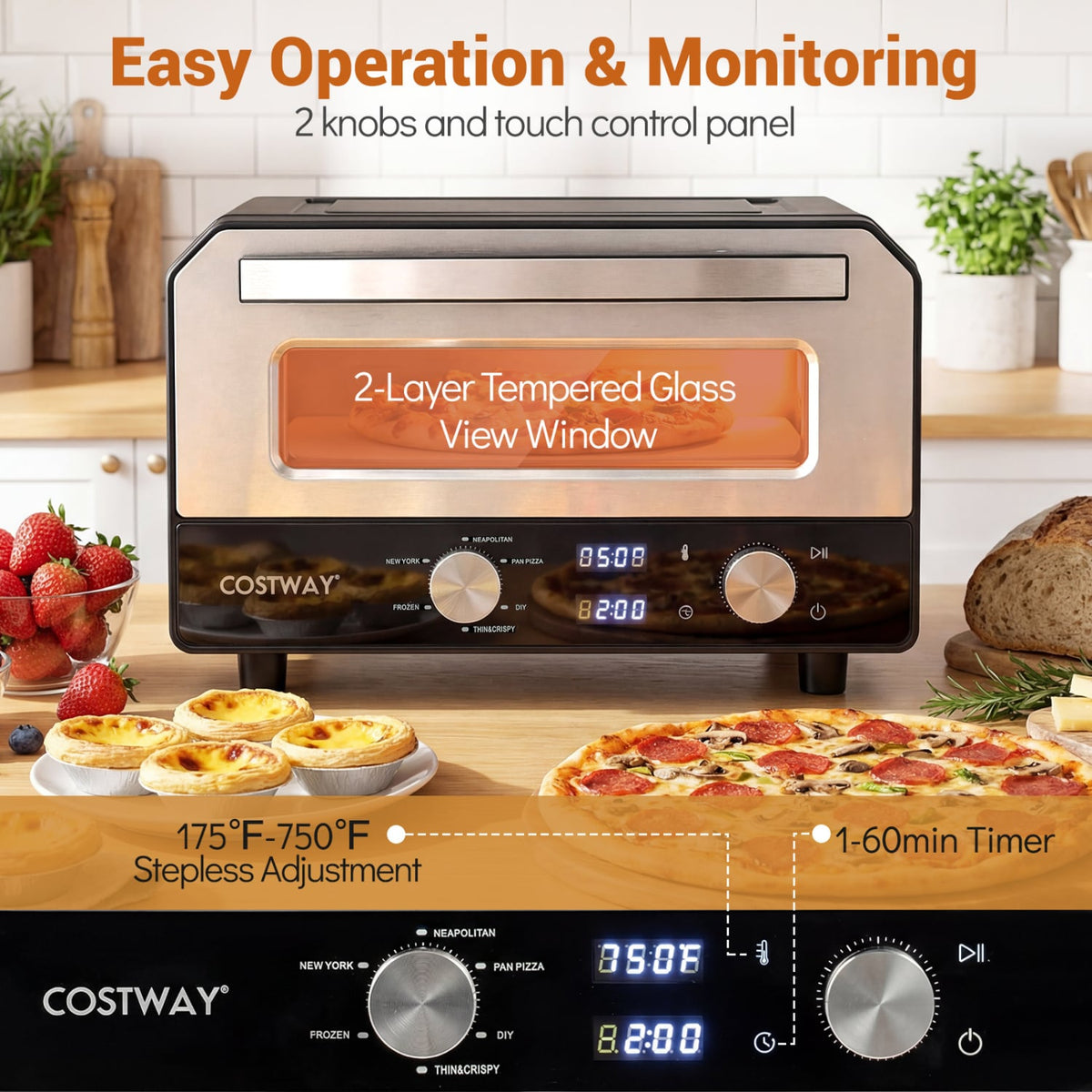 Indoor Electric Pizza Oven Countertop Pizza Oven for 12 Inch Pizzas-Black-Toaster Ovens-DECOROLALA