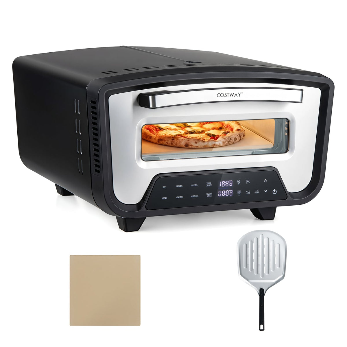 Indoor Electric Pizza Oven for 12" Pizzas with 8 Presets-Black-Toaster Ovens-DECOROLALA