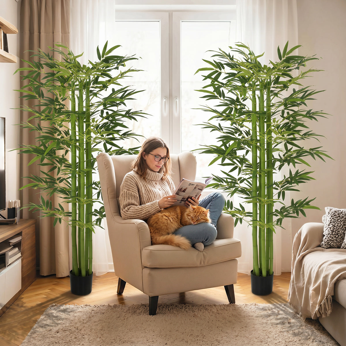 Indoor Fake Plants, Artificial Bamboo Tree with Adjustable Shape for Home Office Living Room Decor, Green-Artificial Trees-DECOROLALA