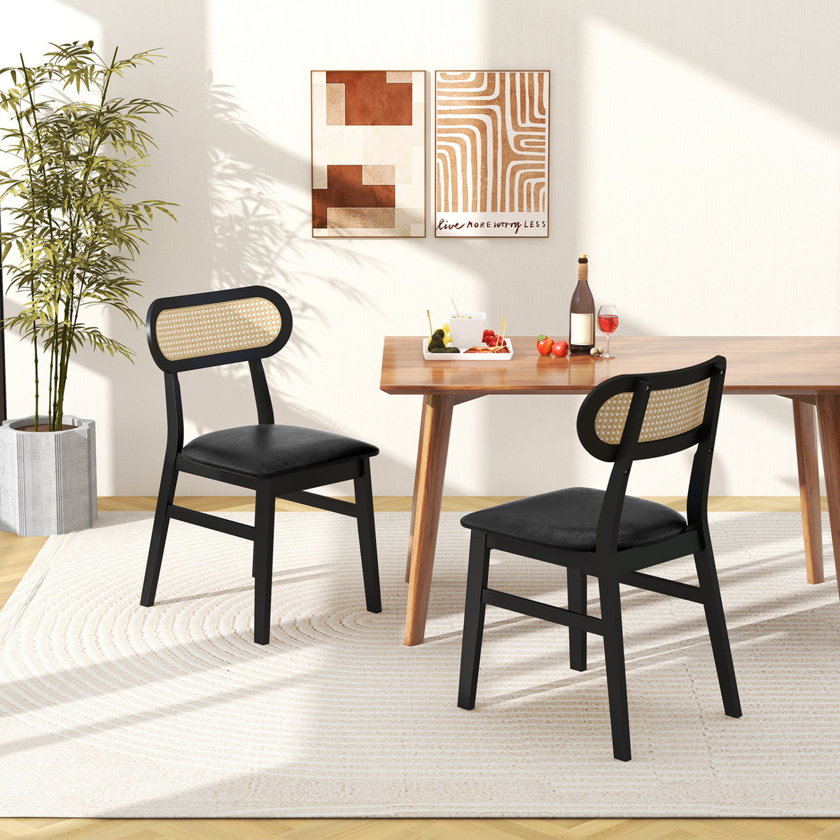 Indoor Mid Century Wood Dining Chairs Set of 2 for Dining Room-Black-Dining Chairs-DECOROLALA