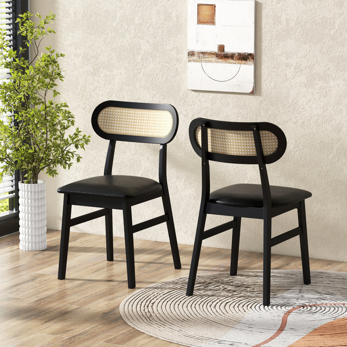 Indoor Mid Century Wood Dining Chairs Set of 2 for Dining Room-Black-Dining Chairs-DECOROLALA