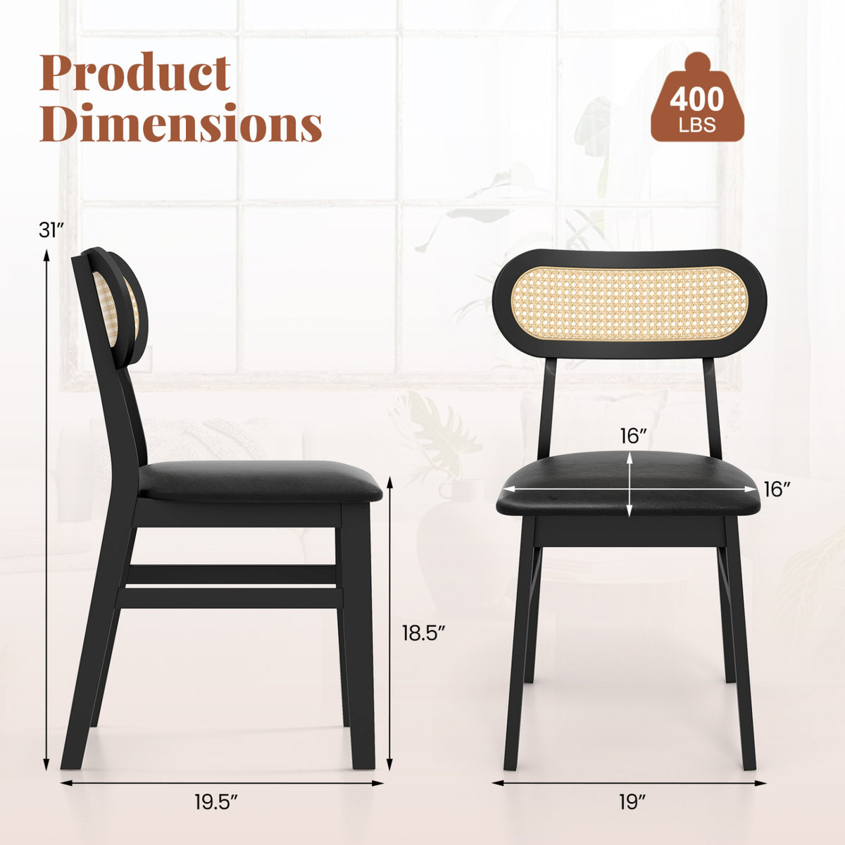 Indoor Mid Century Wood Dining Chairs Set of 2 for Dining Room-Black-Dining Chairs-DECOROLALA