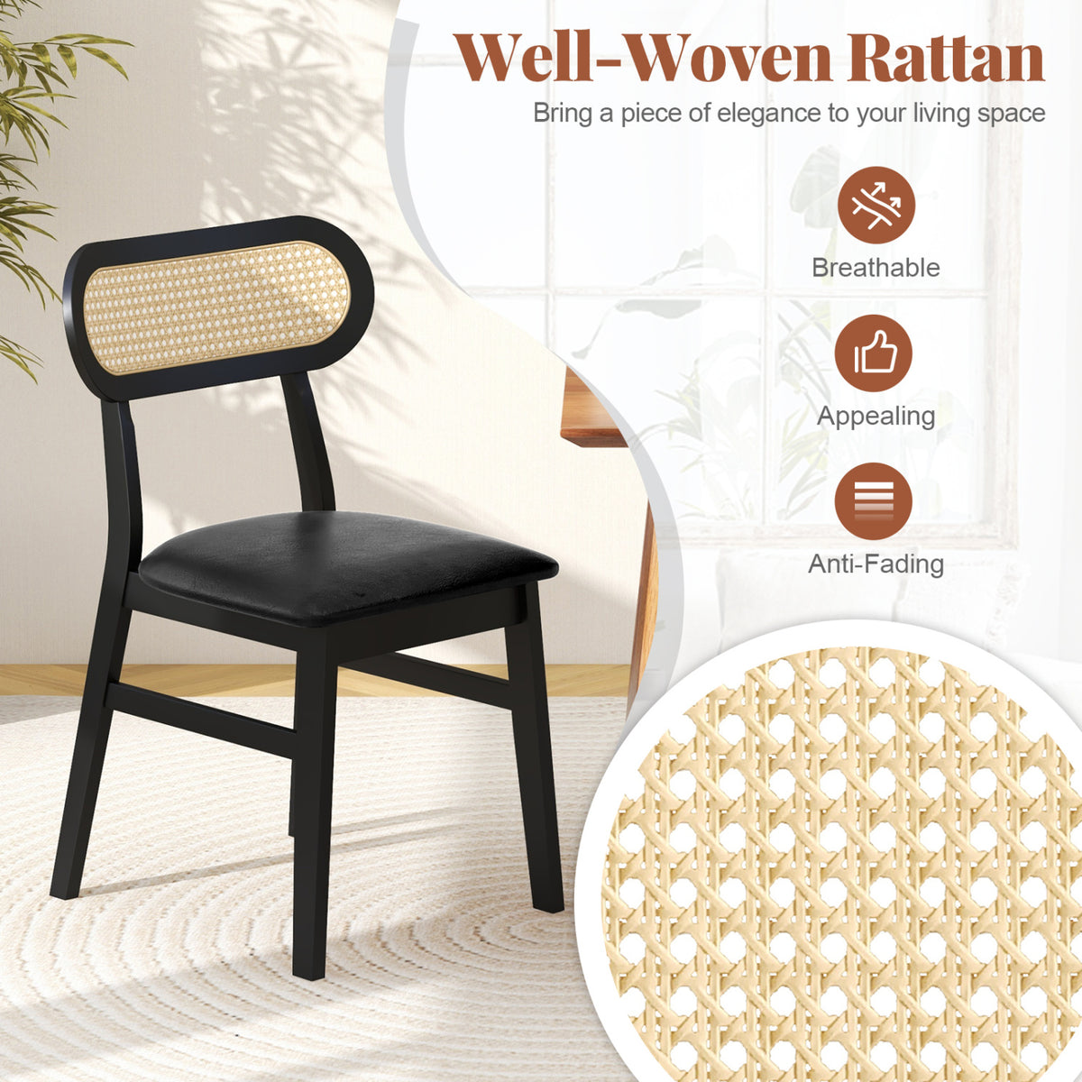 Indoor Mid Century Wood Dining Chairs Set of 2 for Dining Room-Black-Dining Chairs-DECOROLALA