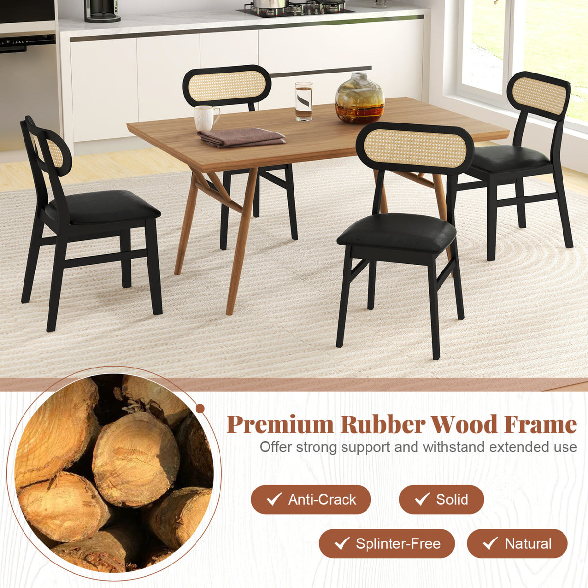 Indoor Mid Century Wood Dining Chairs Set of 2 for Dining Room-Black-Dining Chairs-DECOROLALA