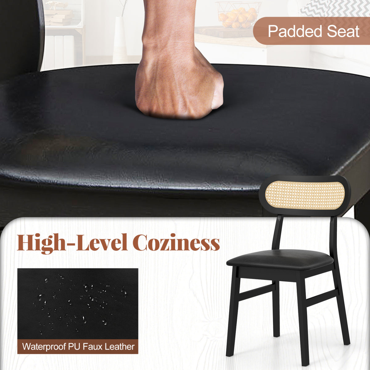 Indoor Mid Century Wood Dining Chairs Set of 2 for Dining Room-Black-Dining Chairs-DECOROLALA