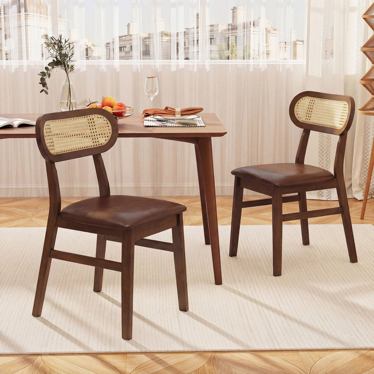 Indoor Mid Century Wood Dining Chairs Set of 2 for Dining Room-Coffee-Dining Chairs-DECOROLALA