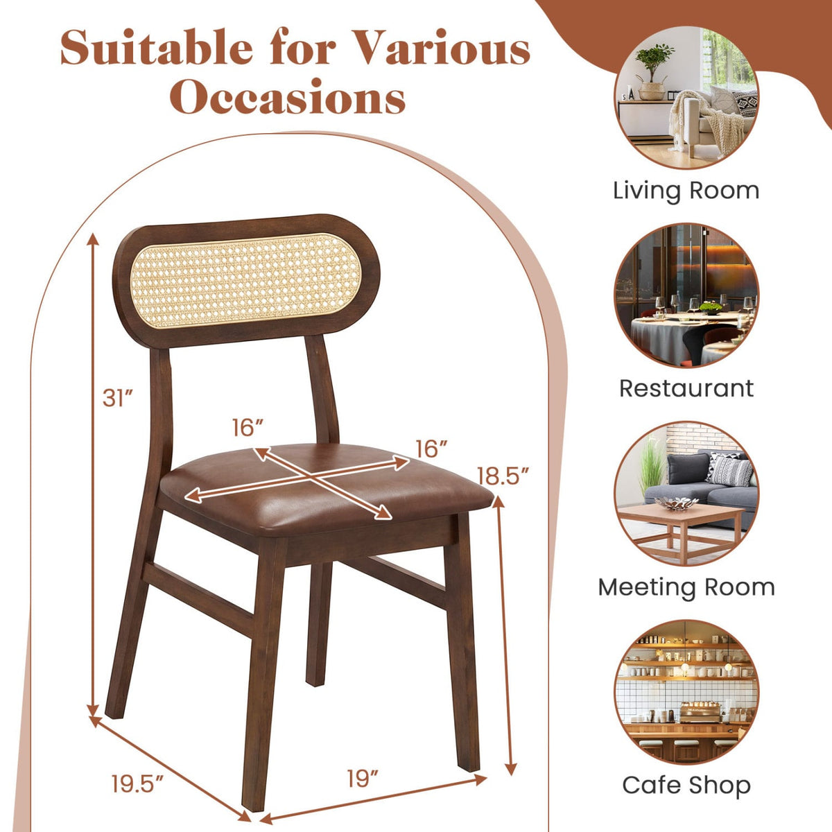 Indoor Mid Century Wood Dining Chairs Set of 2 for Dining Room-Coffee-Dining Chairs-DECOROLALA