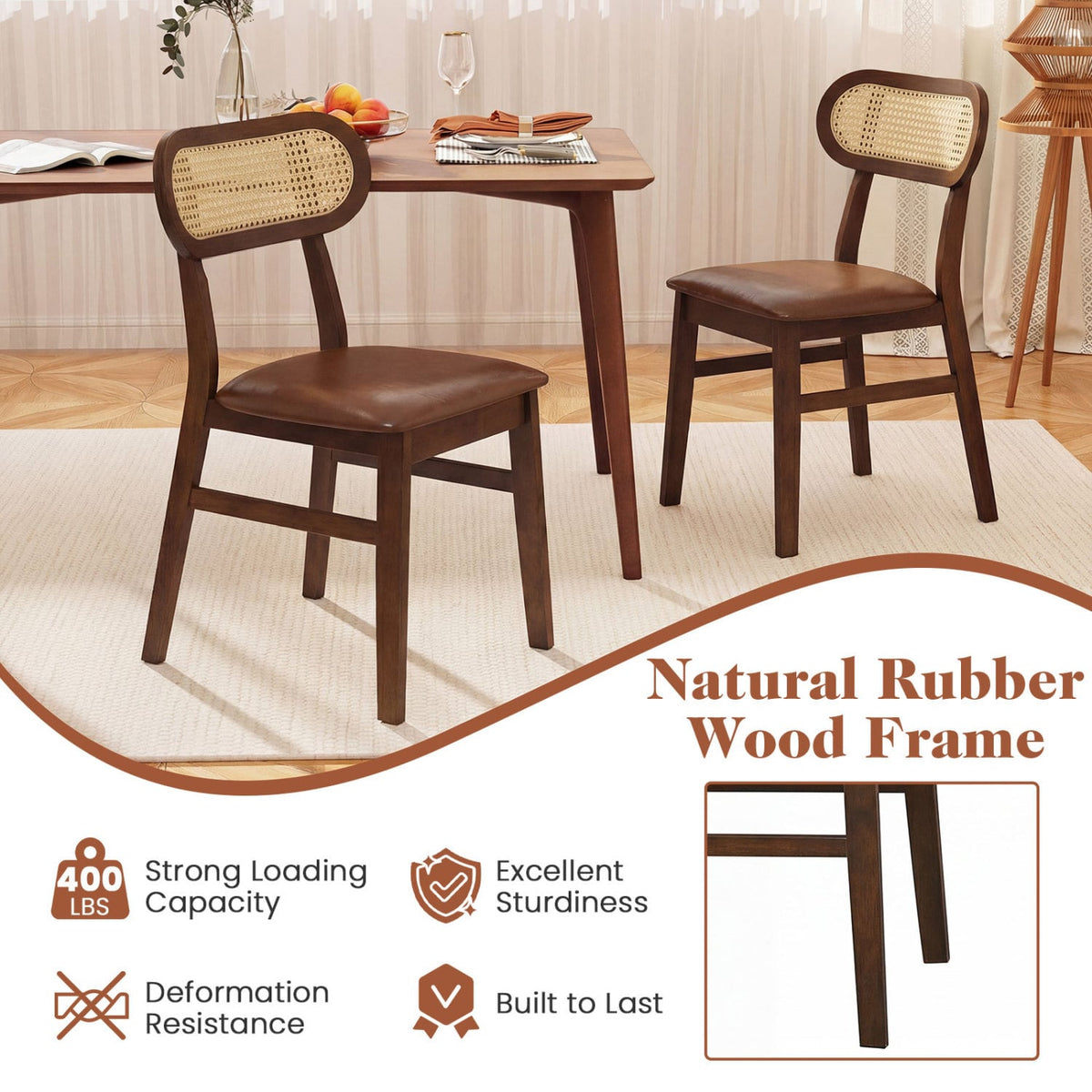 Indoor Mid Century Wood Dining Chairs Set of 2 for Dining Room-Coffee-Dining Chairs-DECOROLALA