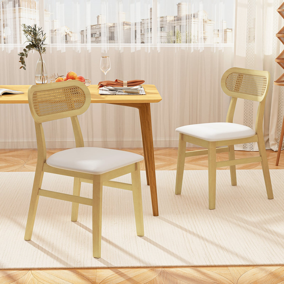 Indoor Mid Century Wood Dining Chairs Set of 2 for Dining Room-White-Dining Chairs-DECOROLALA