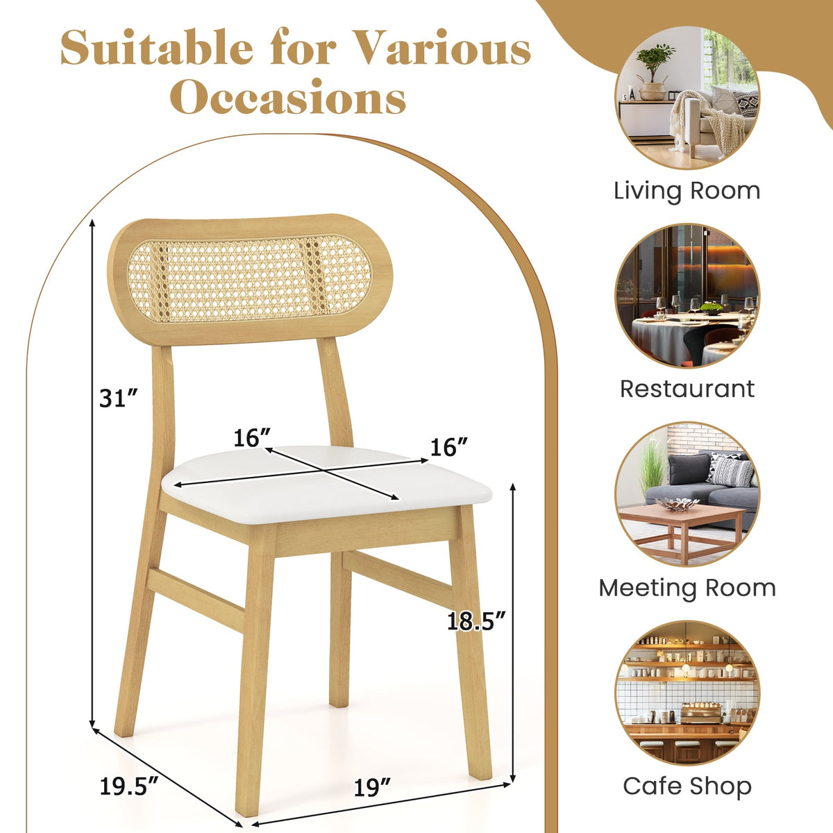 Indoor Mid Century Wood Dining Chairs Set of 2 for Dining Room-White-Dining Chairs-DECOROLALA