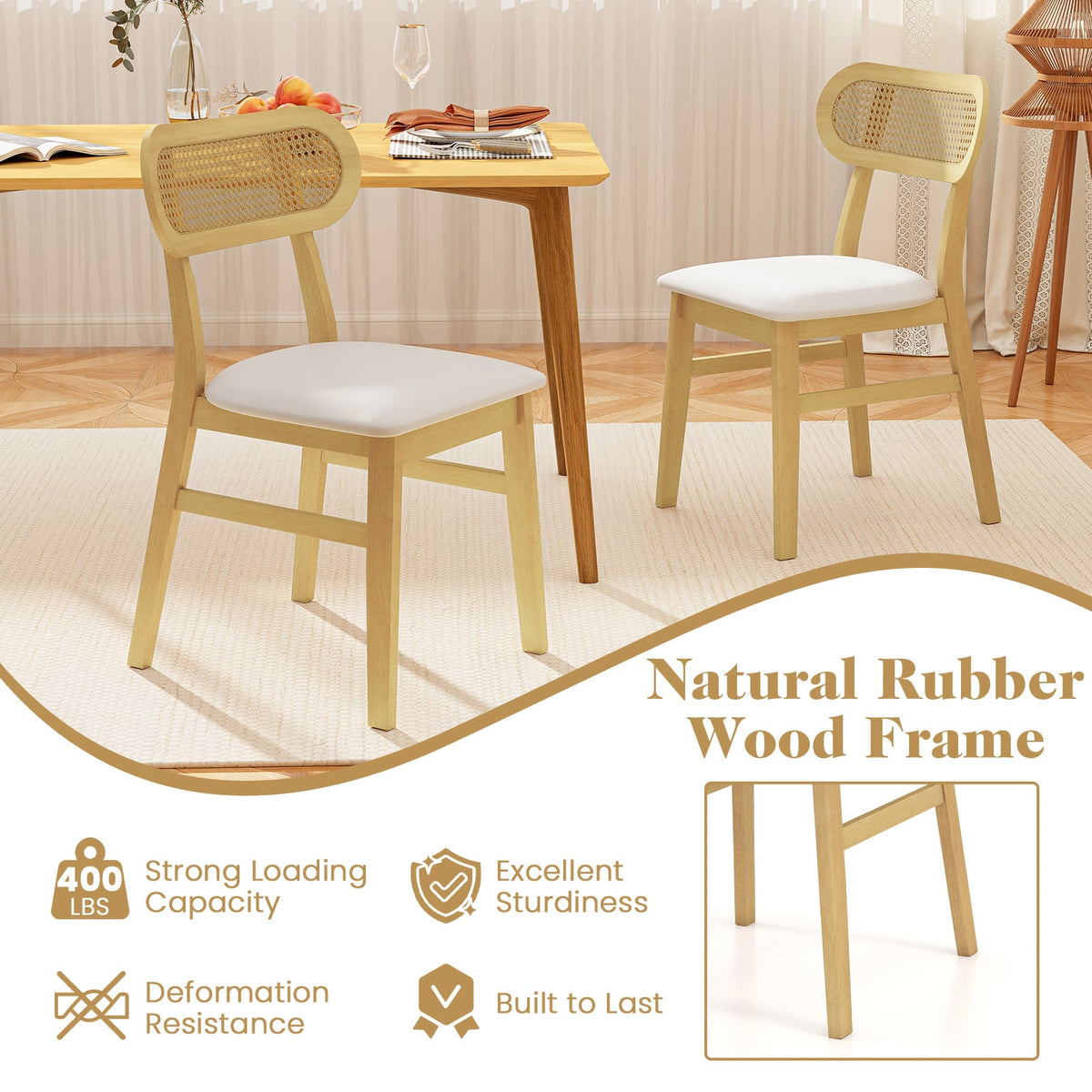 Indoor Mid Century Wood Dining Chairs Set of 2 for Dining Room-White-Dining Chairs-DECOROLALA