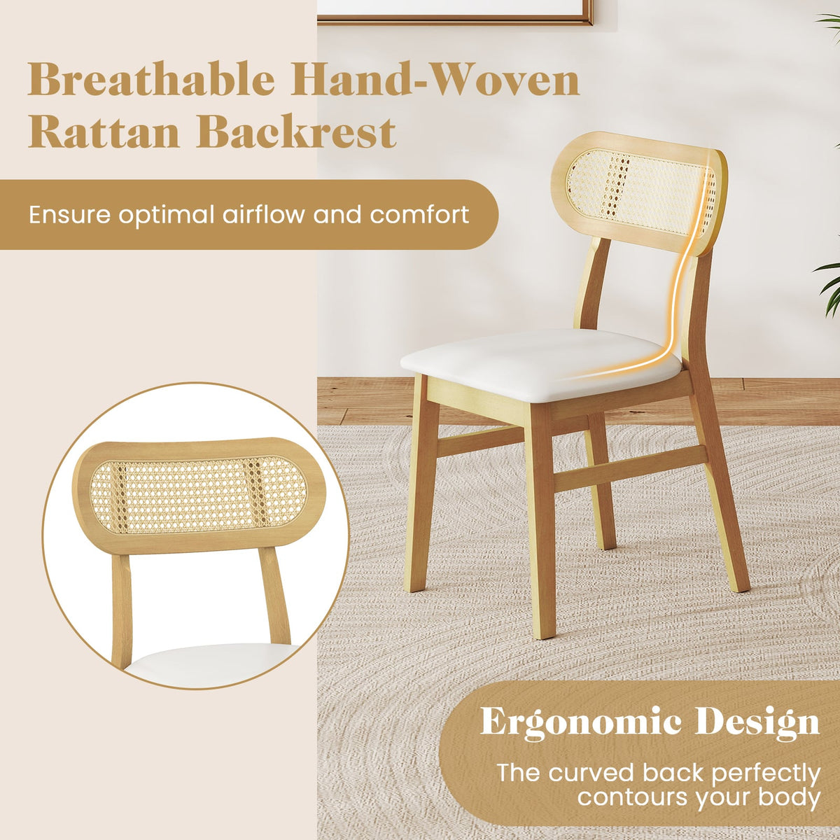 Indoor Mid Century Wood Dining Chairs Set of 2 for Dining Room-White-Dining Chairs-DECOROLALA