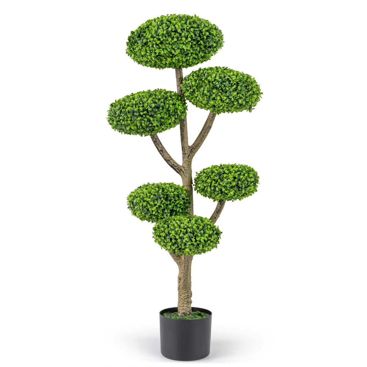 Indoor Outdoor 6 Balls Topiary Tree with Realistic Trunk and Weighted Cement-Filled Base-Artificial Plants-DECOROLALA