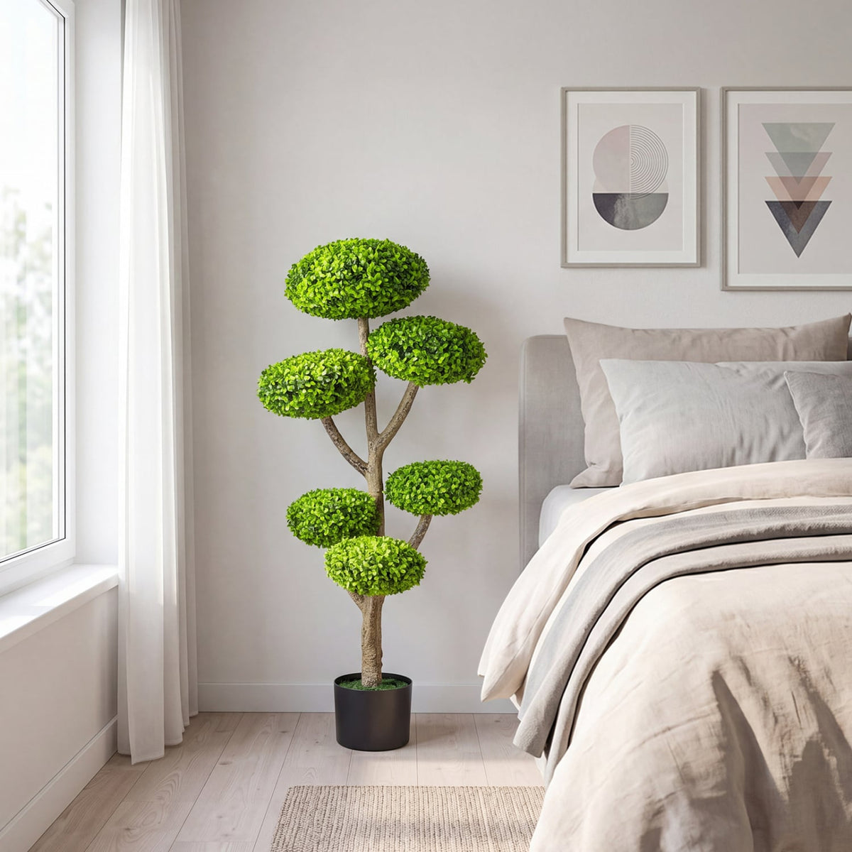 Indoor Outdoor 6 Balls Topiary Tree with Realistic Trunk and Weighted Cement-Filled Base-Artificial Plants-DECOROLALA