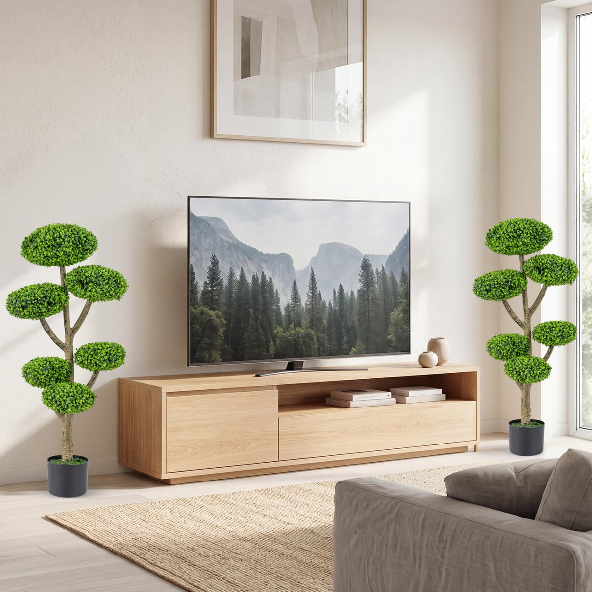 Indoor Outdoor 6 Balls Topiary Tree with Realistic Trunk and Weighted Cement-Filled Base-Artificial Plants-DECOROLALA
