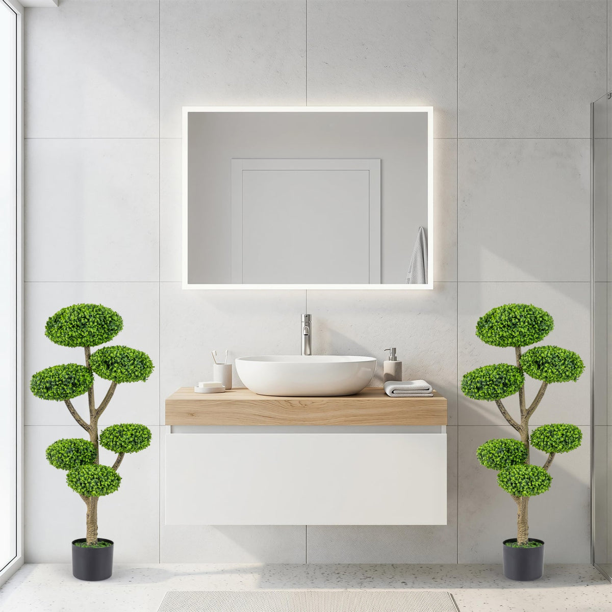 Indoor Outdoor 6 Balls Topiary Tree with Realistic Trunk and Weighted Cement-Filled Base-Artificial Plants-DECOROLALA