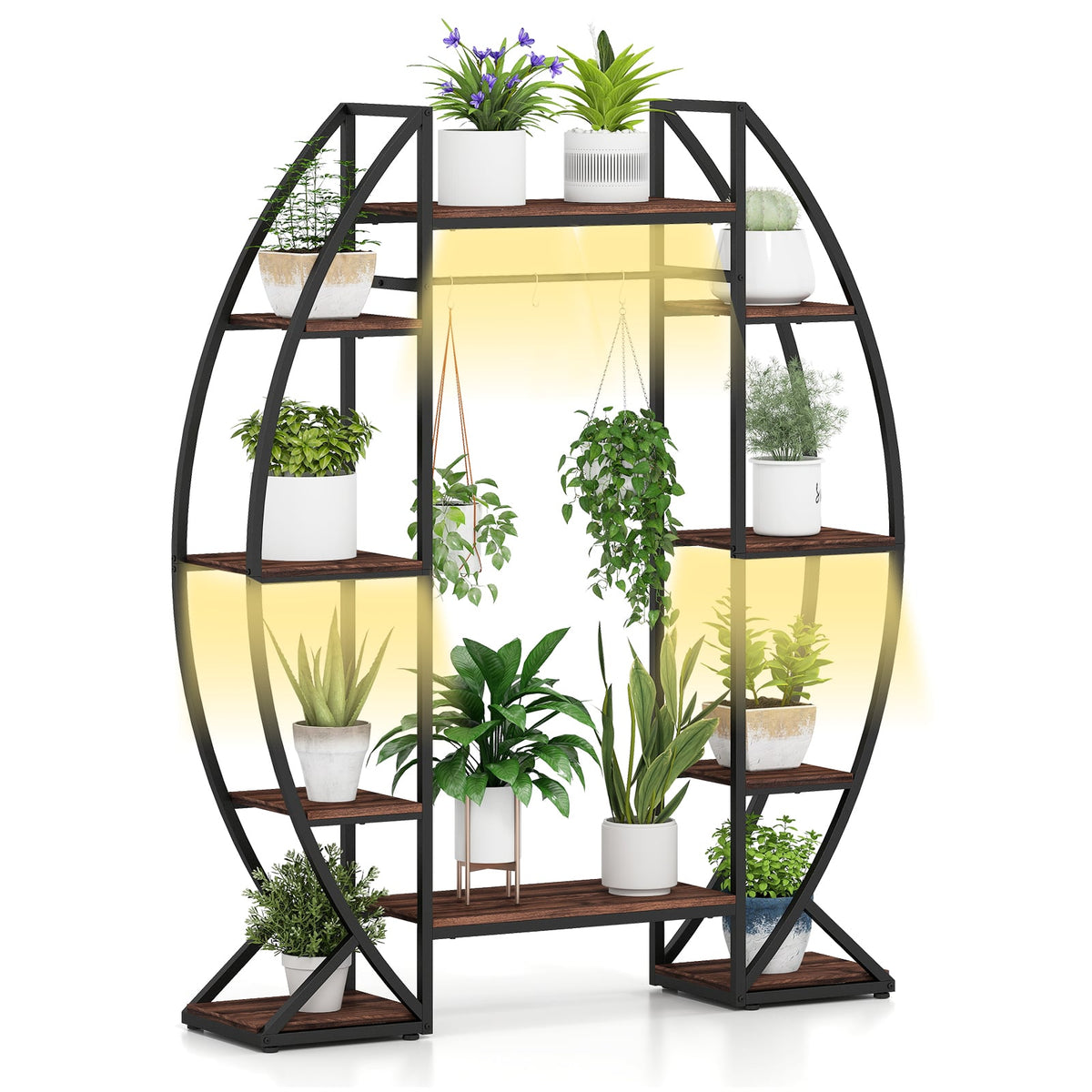 Indoor Plant Stand 63" Tall 10-Tier Corner Metal Plant Shelf Large Flowerpot Holder-Brown-Plant Stands-DECOROLALA