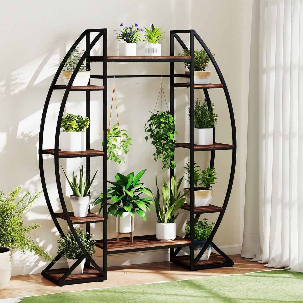Indoor Plant Stand 63" Tall 10-Tier Corner Metal Plant Shelf Large Flowerpot Holder-Brown-Plant Stands-DECOROLALA