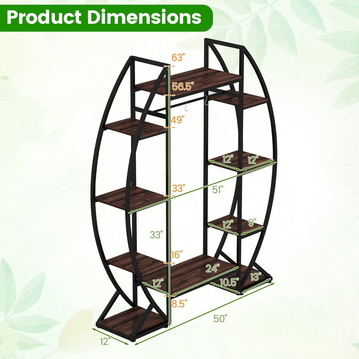 Indoor Plant Stand 63" Tall 10-Tier Corner Metal Plant Shelf Large Flowerpot Holder-Brown-Plant Stands-DECOROLALA