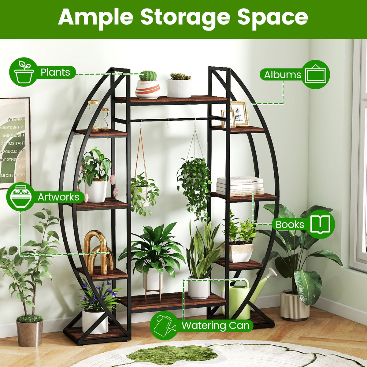 Indoor Plant Stand 63" Tall 10-Tier Corner Metal Plant Shelf Large Flowerpot Holder-Brown-Plant Stands-DECOROLALA