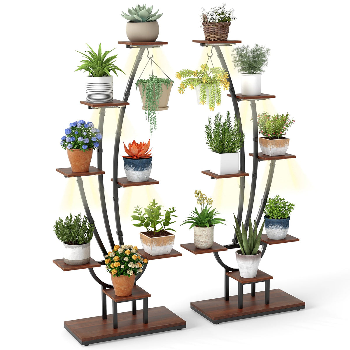 Indoor Plant Stand with Grow Lights Tall 8-Tier Corner Metal Plant Shelf-Set of 2-Plant Stands-DECOROLALA