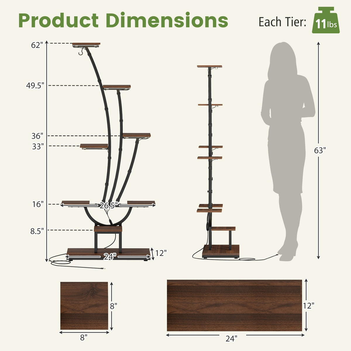 Indoor Plant Stand with Grow Lights Tall 8-Tier Corner Metal Plant Shelf-Set of 2-Plant Stands-DECOROLALA