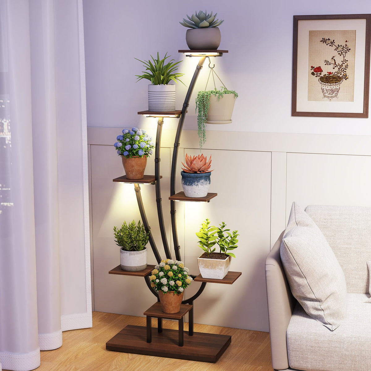 Indoor Plant Stand with Grow Lights Tall 8-Tier Corner Metal Plant Shelf-Set of 2-Plant Stands-DECOROLALA