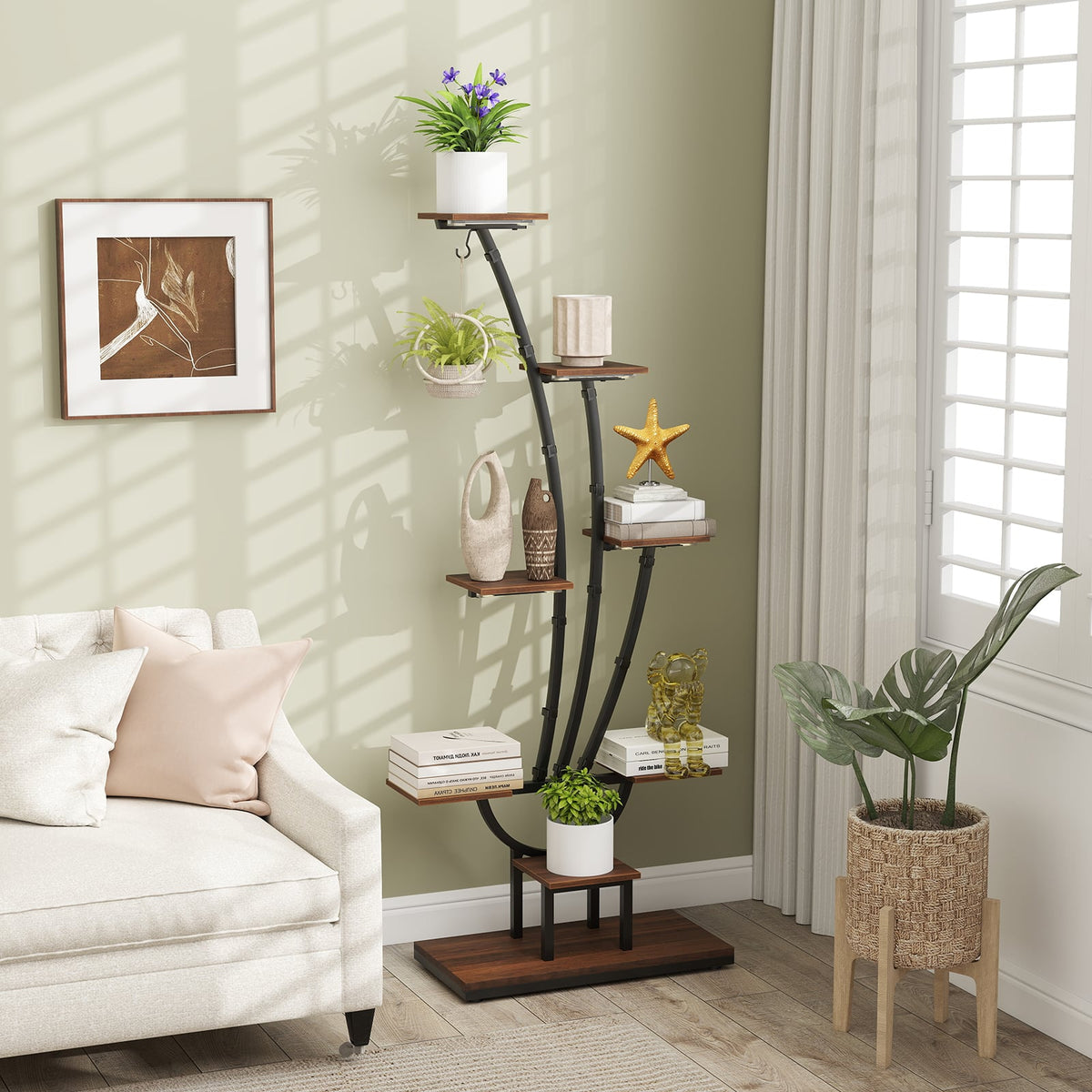 Indoor Plant Stand with Grow Lights Tall 8-Tier Corner Metal Plant Shelf-Set of 2-Plant Stands-DECOROLALA