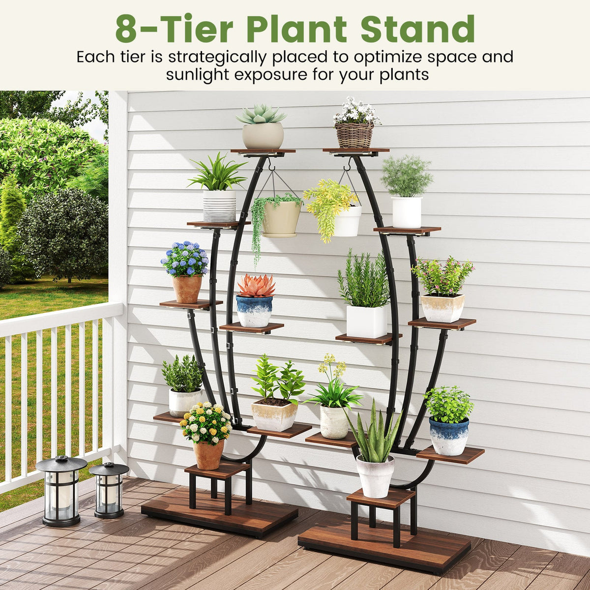 Indoor Plant Stand with Grow Lights Tall 8-Tier Corner Metal Plant Shelf-Set of 2-Plant Stands-DECOROLALA