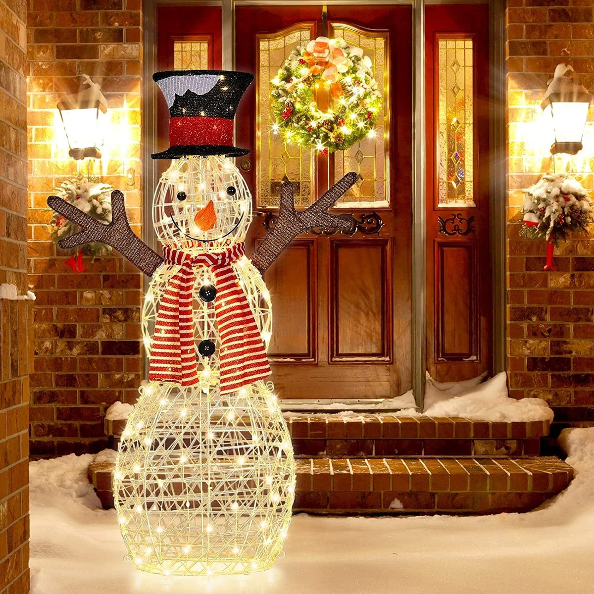 Indoor/Outdoor Christmas Lighted Snowman Decorations with Pre-Lit 80 Lights-Christmas Decorations & Accessories-DECOROLALA