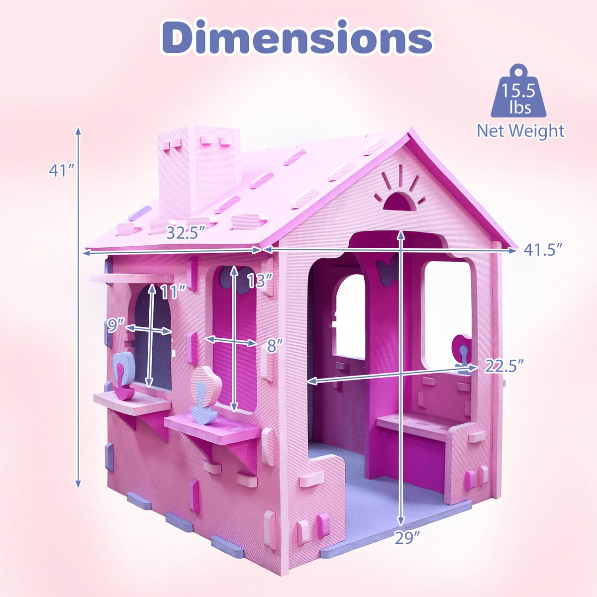 Maisonnette d'intérieur avec toit et cheminée pour jeux créatifs
