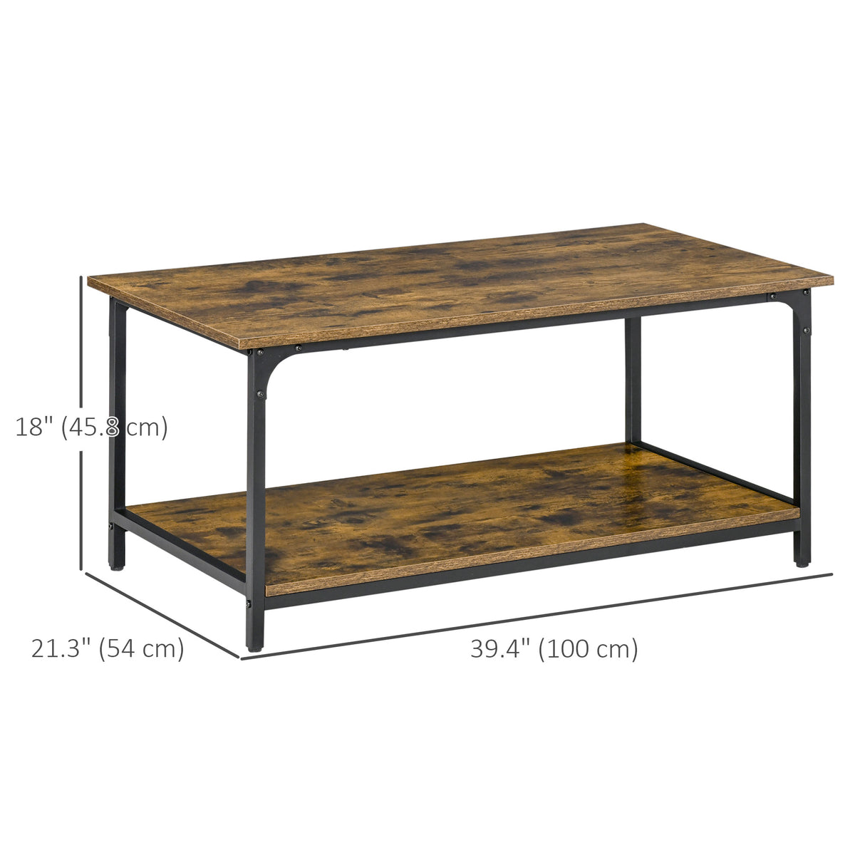 Industrial 2-Tier Coffee Table - Rustic Brown 39.4"-Coffee Tables-DECOROLALA