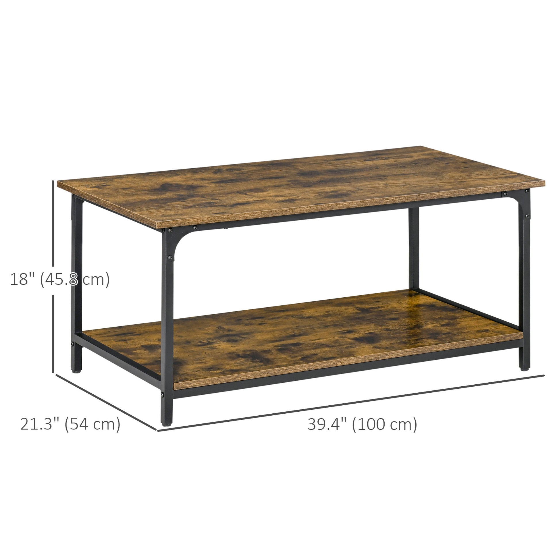 Industrial 2-Tier Coffee Table - Rustic Brown 39.4"-Home Furnishings > Living Room Furniture > Coffee Tables-DECOROLALA