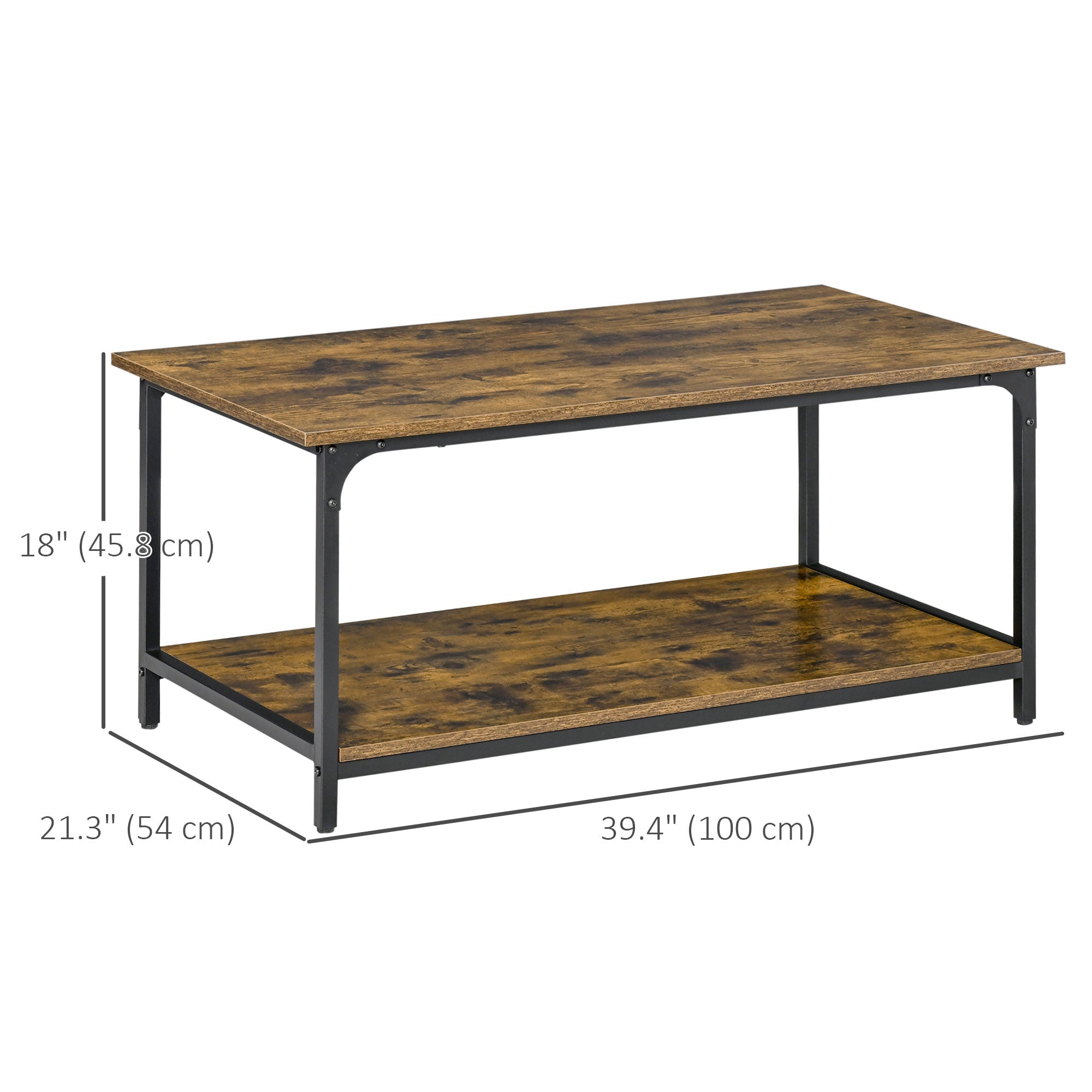 Industrial 2-Tier Coffee Table - Rustic Brown 39.4"-Home Furnishings > Living Room Furniture > Coffee Tables-DECOROLALA