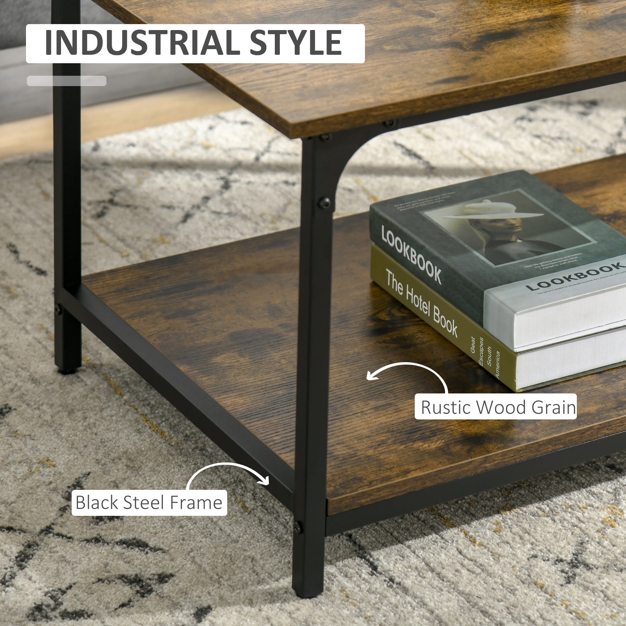 Industrial 2-Tier Coffee Table - Rustic Brown 39.4"-Home Furnishings > Living Room Furniture > Coffee Tables-DECOROLALA