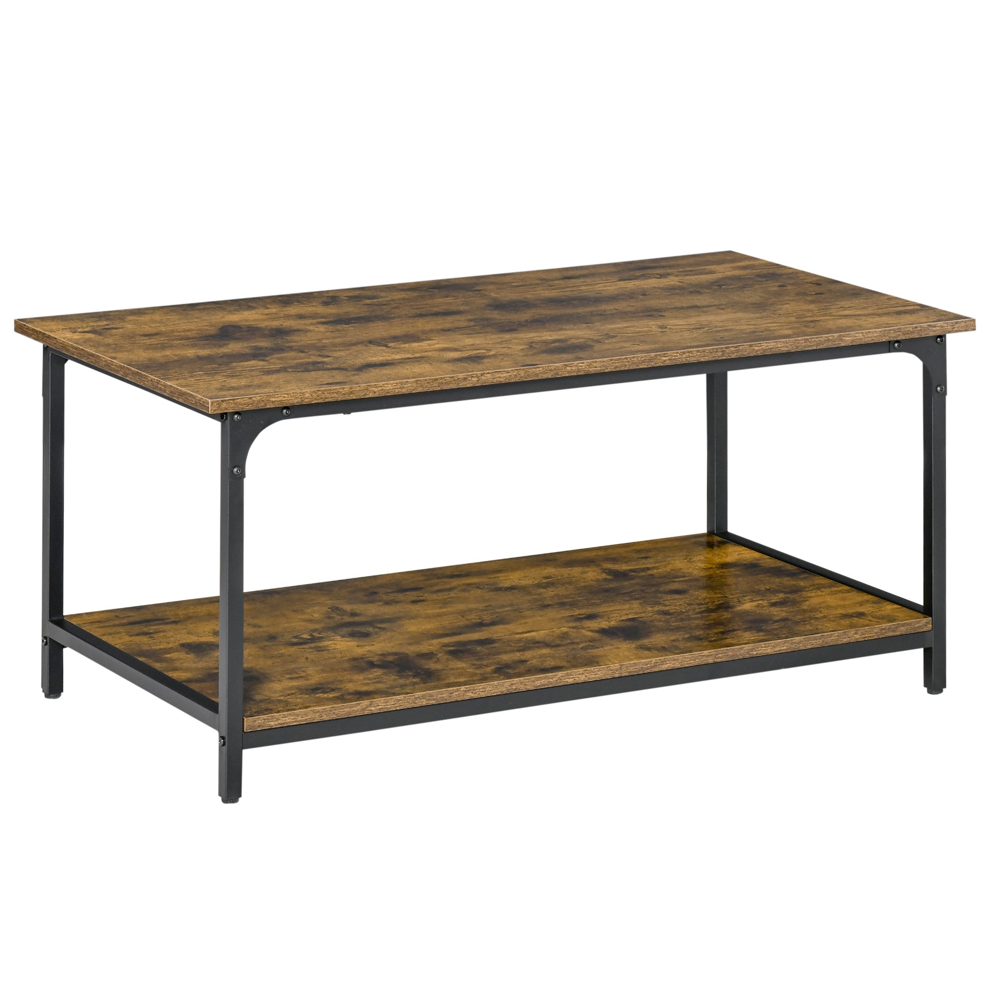 Industrial 2-Tier Coffee Table - Rustic Brown 39.4"-Home Furnishings > Living Room Furniture > Coffee Tables-DECOROLALA