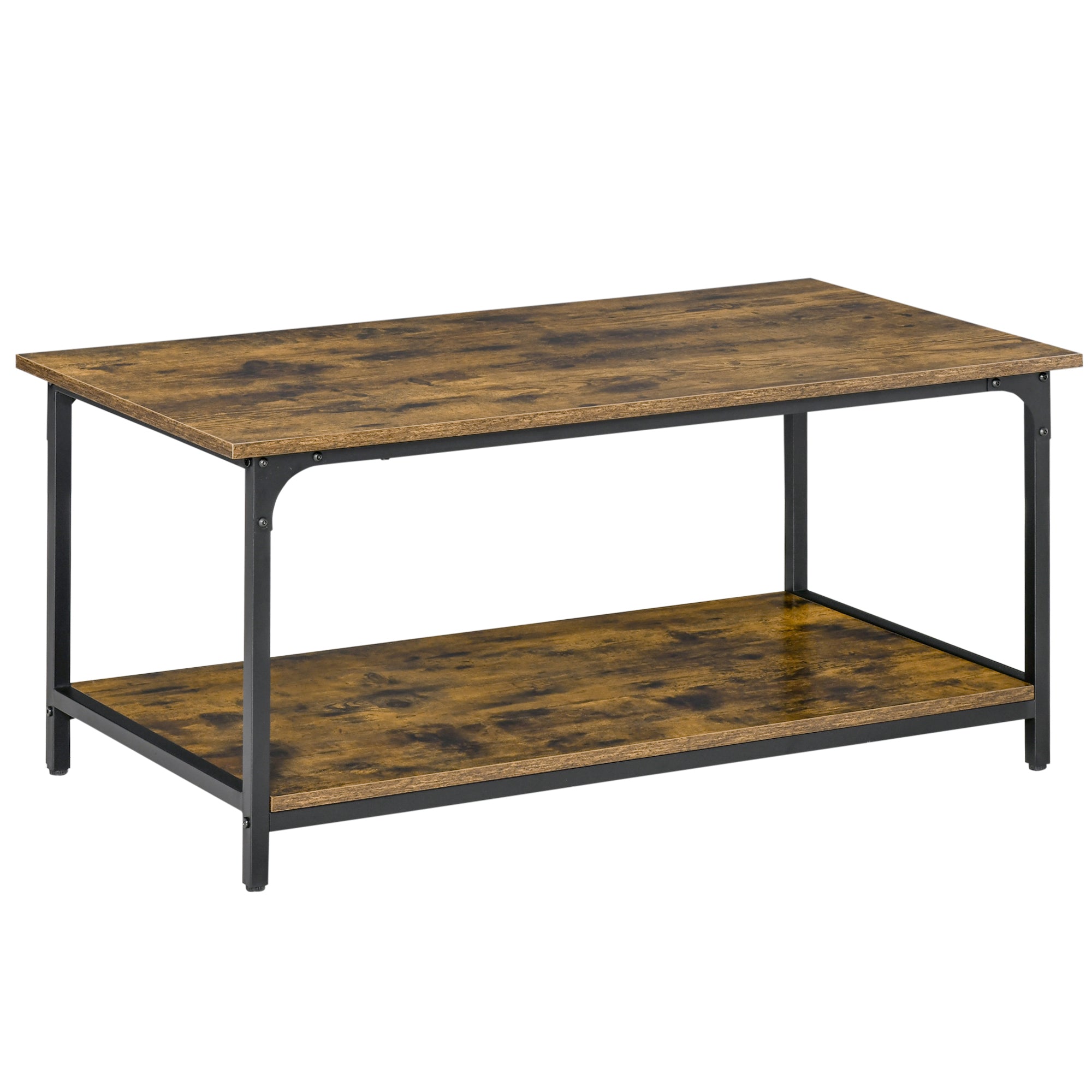 Industrial 2-Tier Coffee Table - Rustic Brown 39.4"-Home Furnishings > Living Room Furniture > Coffee Tables-DECOROLALA