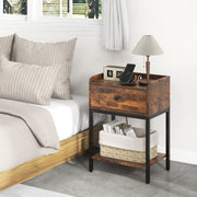 Industrial Bedside Table Nightstand with Charging Station-Rustic Brown-Nightstands-DECOROLALA