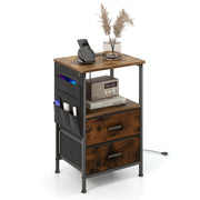 Industrial Bedside Table with USB Ports and AC Outlets for Bedroom Living Room-1 Piece-Nightstands-DECOROLALA