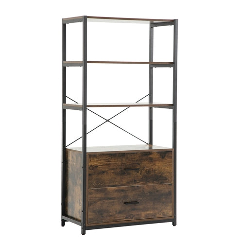 Industrial Bookcase With File Cabinet Drawers, 62.7 In Tall Bookshelf-Bookcase-DECOROLALA