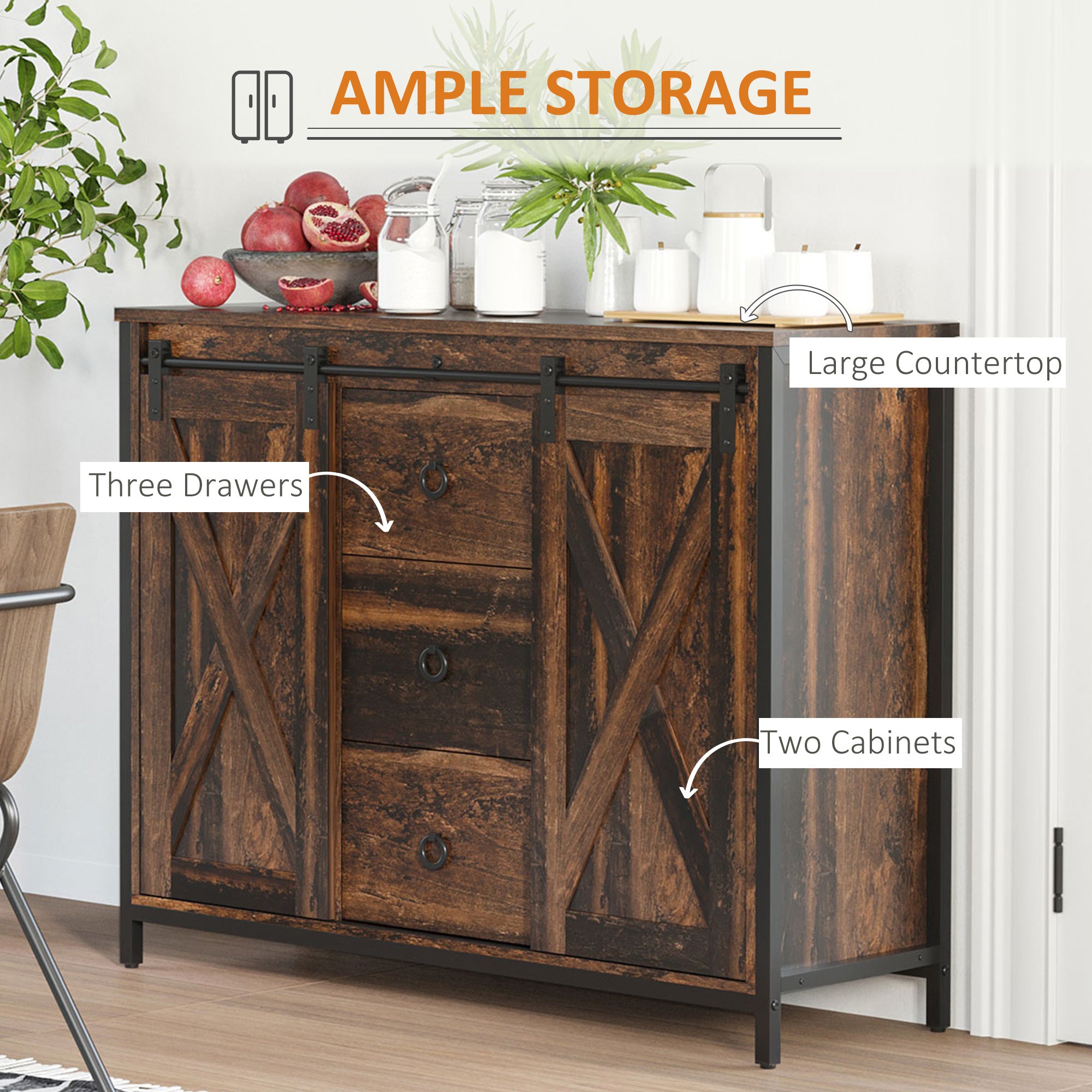 Industrial Buffet Cabinet - Rustic Brown-DECOROLALA