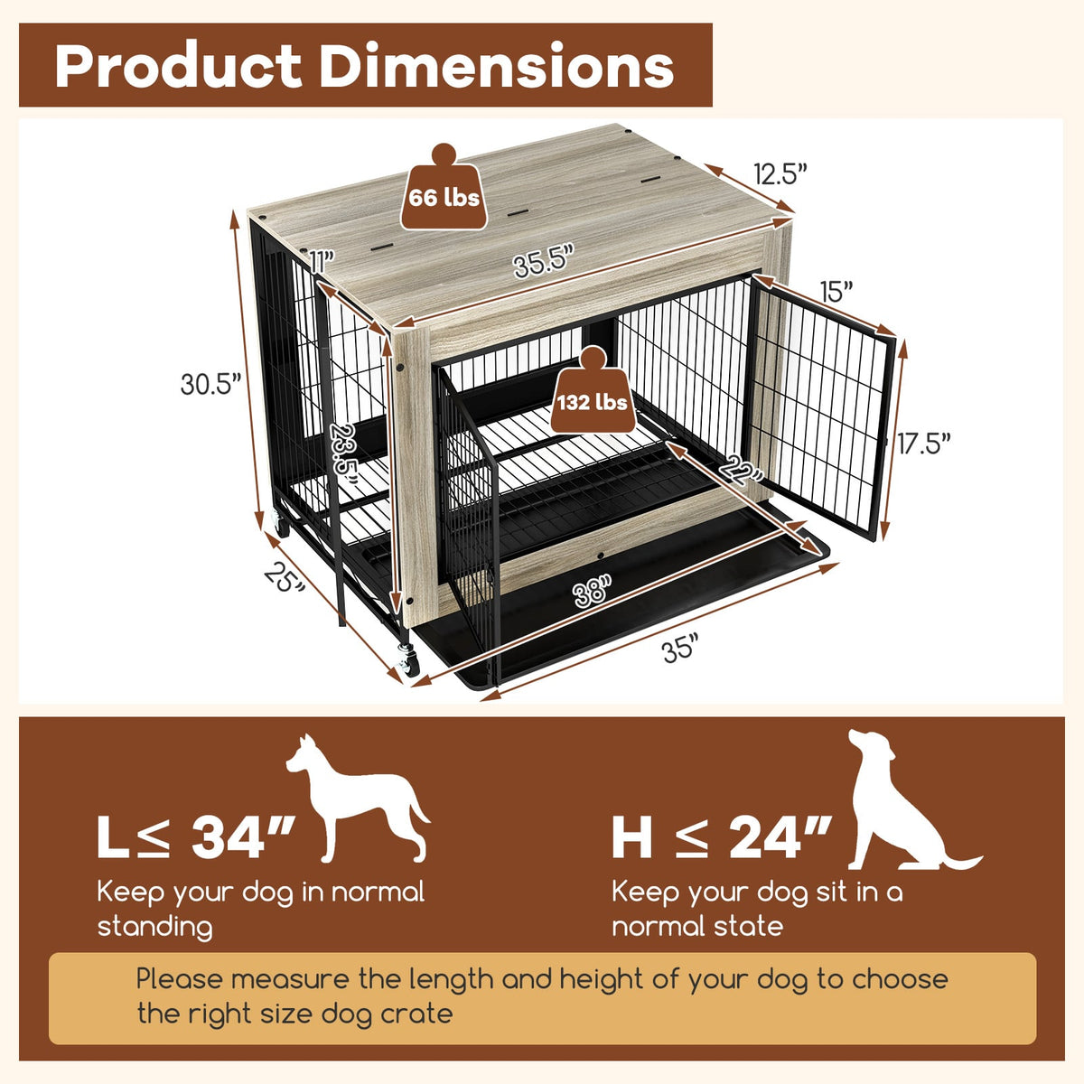 Industrial Dog Kennel with Flip-up Top 3 Lockable Doors and Removable Tray-Gray-Dog Kennels-DECOROLALA