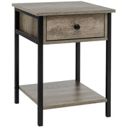 Industrial End Side Table Nightstand with Drawer Shelf-Natural-Nightstands-DECOROLALA