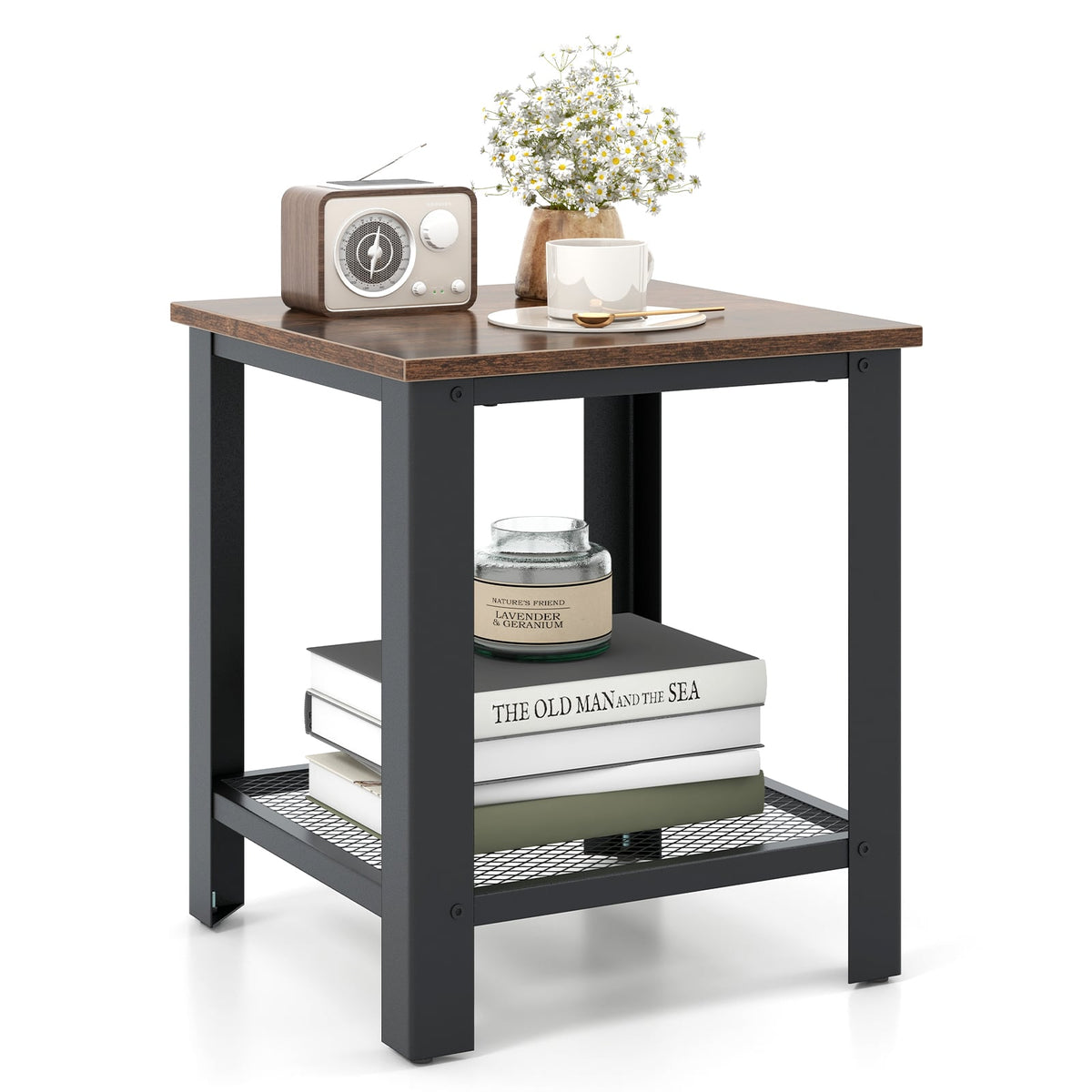 Industrial End Table 2-Tier Side Table-Black-End & Side Tables-DECOROLALA