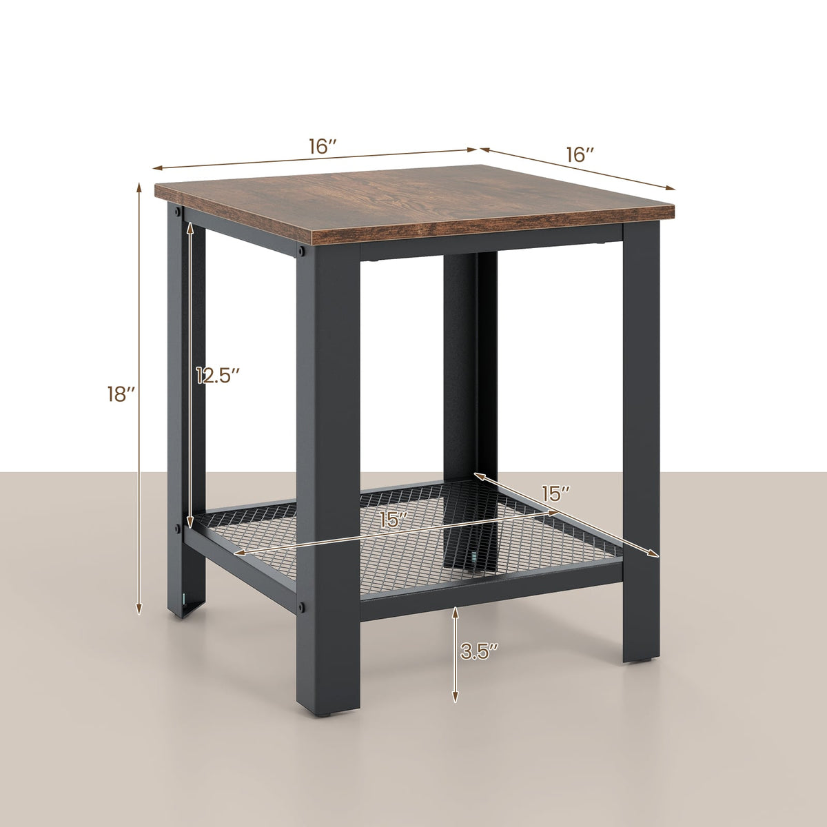 Industrial End Table 2-Tier Side Table-Black-End & Side Tables-DECOROLALA