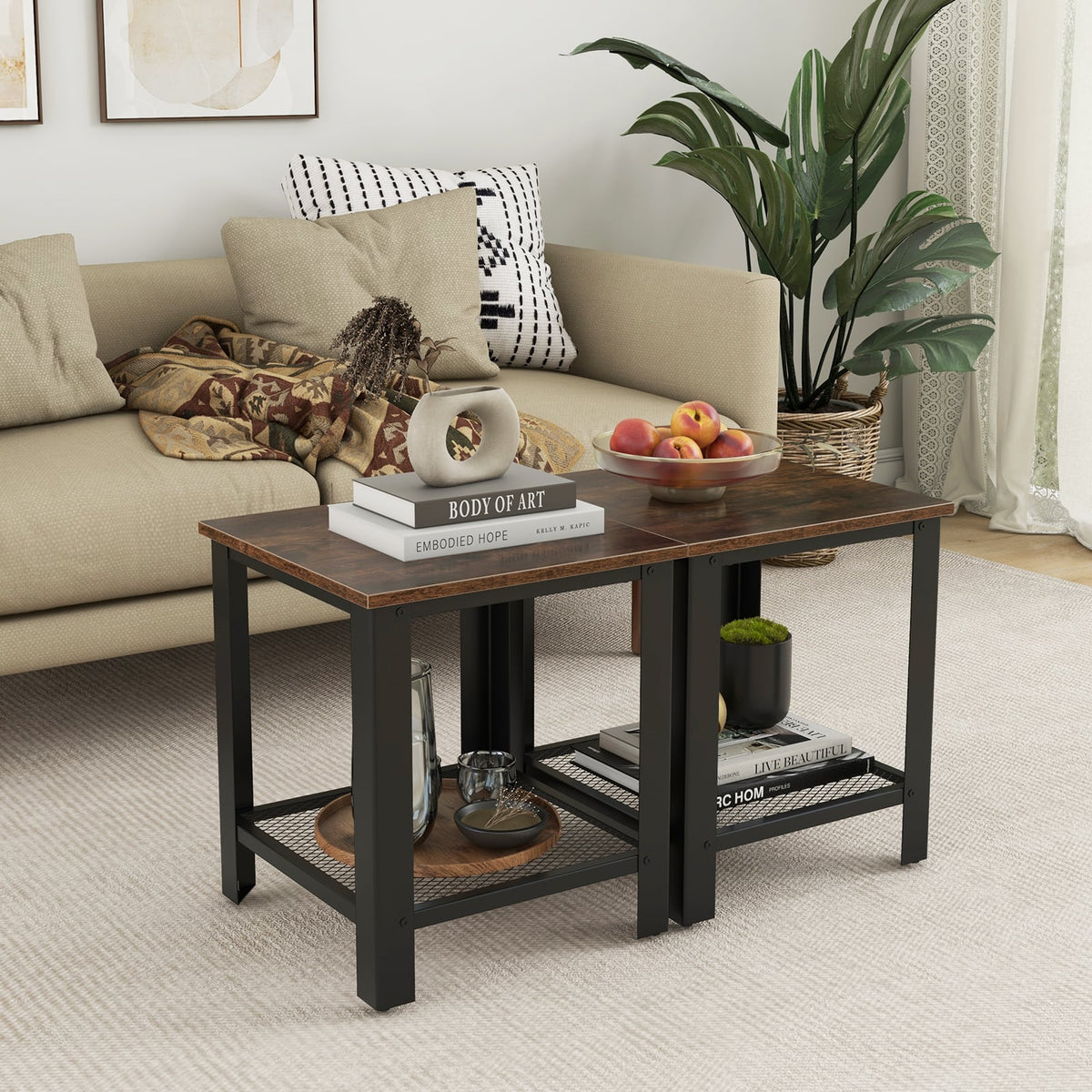 Industrial End Table 2-Tier Side Table-Black-End & Side Tables-DECOROLALA