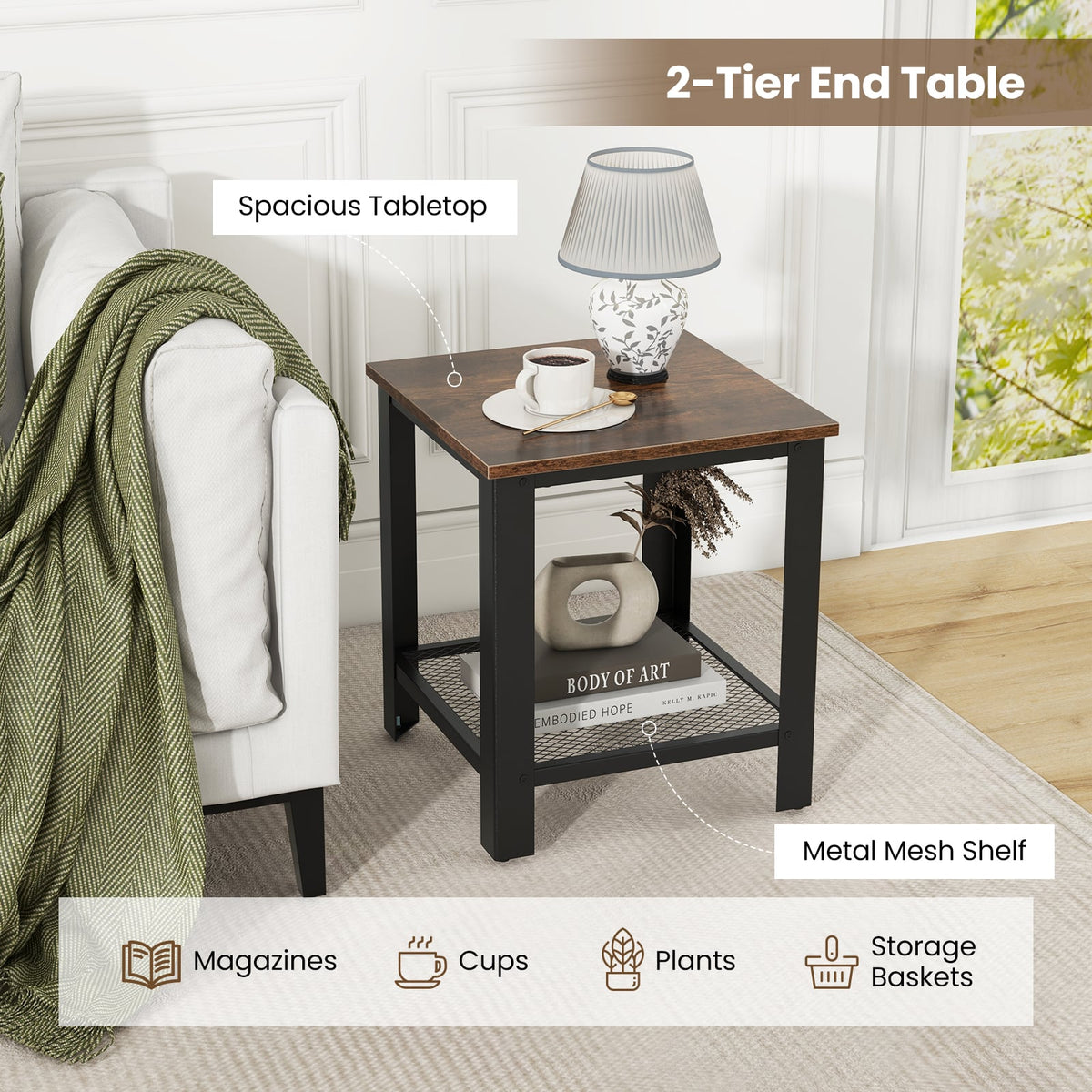 Industrial End Table 2-Tier Side Table-Black-End & Side Tables-DECOROLALA