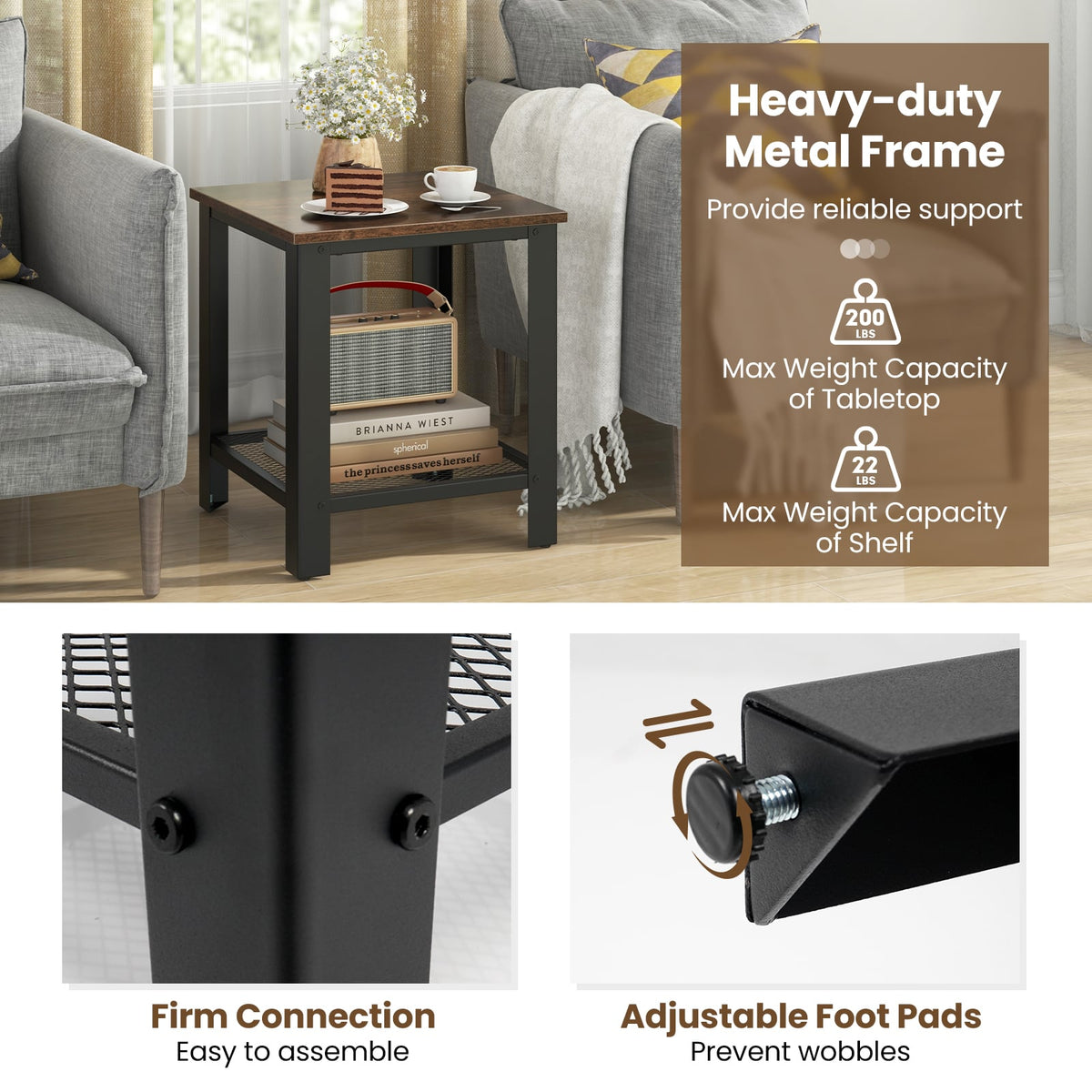 Industrial End Table 2-Tier Side Table-Black-End & Side Tables-DECOROLALA